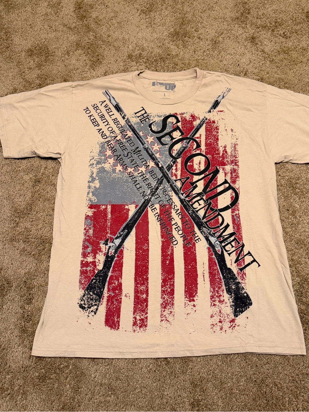 Ranger Up Second Amendment Shirt Mens Large Beige Long Sleeve Guns American
